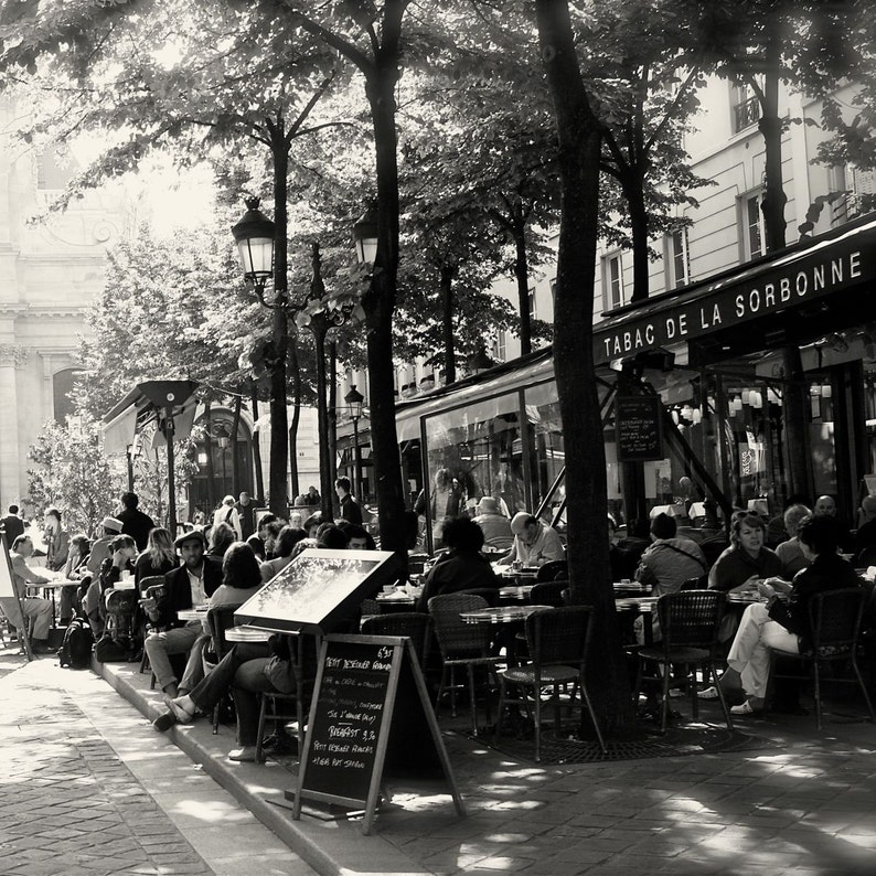 Black and White Paris Travel Photography French Restaurant Photos Set of Two Paris Cafe Square Prints