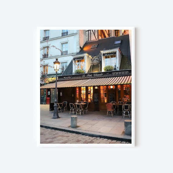 Evening at Le Petit Chatelet - Paris Cafe Photography Print