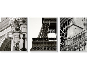 Paris Print Collection in Black and White - Paris Gallery Wall Photography - Louvre - Eiffel Tower Photo - Notre Dame Print - Matted Option