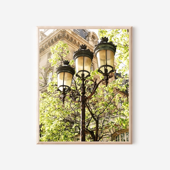 Paris Street Light Print, Paris Photography, Spring in Paris, Paris Wall Art, Green French Decor, Parisian Decor, Paris Travel Print