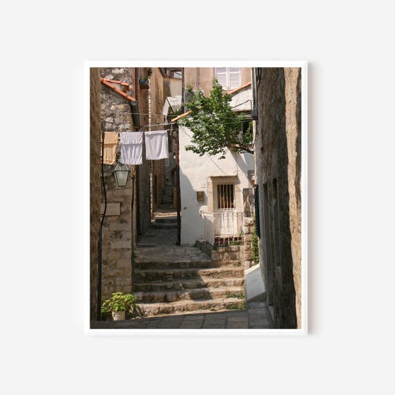Laundry Room Wall Art, Dubrovnik Photograph, Clothesline Print, Croatia Photography, European Decor, Brown Wall Art, Framed Old Town Photo