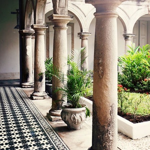 Brazil Photography, Column Photo, Black and White Tile, Architecture Print, Secret Garden, Brazilian Church Picture, Travel Photography image 4