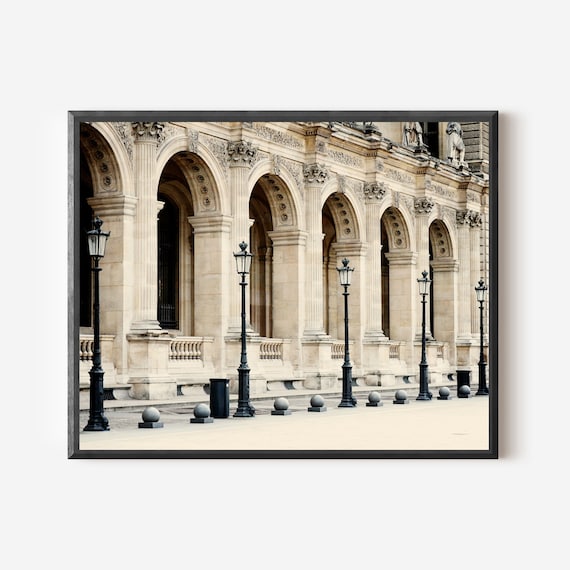 Paris Photography, Louvre Print, Street Lamps at Louvre, Paris France, Parisian Architecture Photo, Black and Cream Wall Art, French Decor