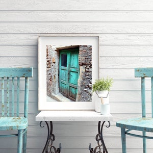 Turquoise Decor, Blue Door Print, Sicily Italy Photo, Old Door Picture, Rustic Farmhouse Wall Art, Large Vertical Print, Colorful Aqua Door image 4