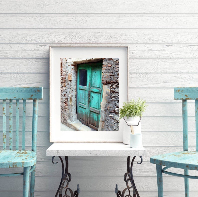 Turquoise Decor, Blue Door Print, Sicily Italy Photo, Old Door Picture, Rustic Farmhouse Wall Art, Large Vertical Print, Colorful Aqua Door image 4