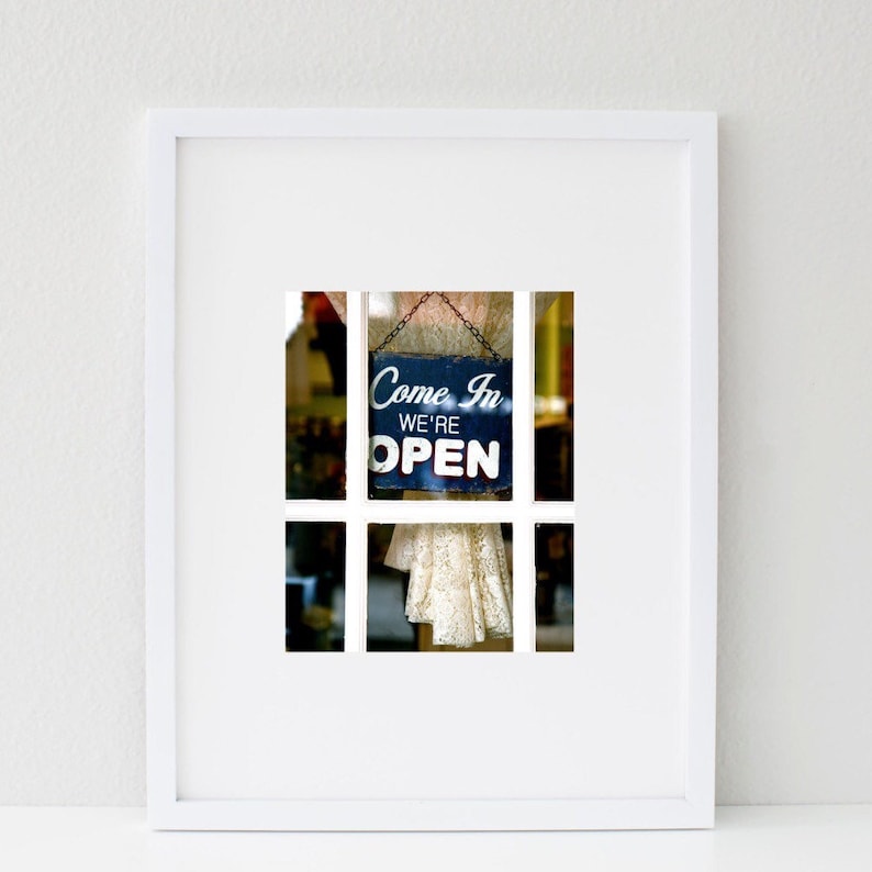 Open Sign Print, Magnolia Bakery Photo, NYC Photography Print, Navy Blue and White Print, Shop Decor, Welcome Photo, Frame and Mat Option image 5