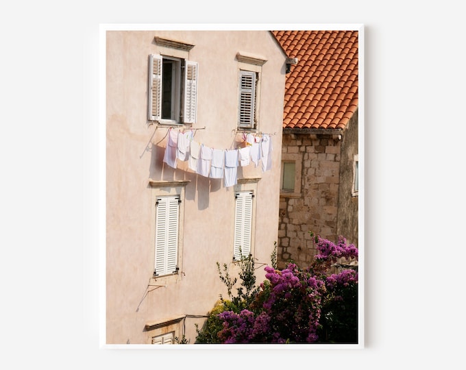 Laundry Room Print, Dubrovnik Wall Art, Laundry Decor, Croatia Photography, Clothesline Picture, Peach Laundry Photo, Croatian Travel Print
