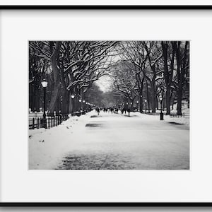 New York City Winter Print, Black and White Photography, Literary Walk Picture, Central Park Snow Photo, Winter Wall Art, Urban Landscape image 6