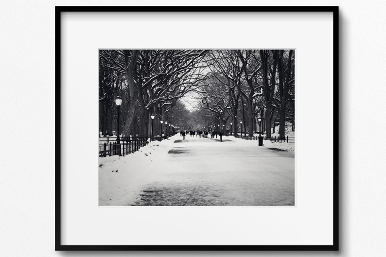 New York City Winter Print, Black and White Photography, Literary Walk Picture, Central Park Snow Photo, Winter Wall Art, Urban Landscape image 6