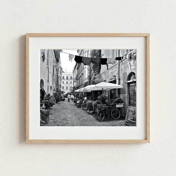 Trastevere Rome Print, Black and White Italian Cafe Photography