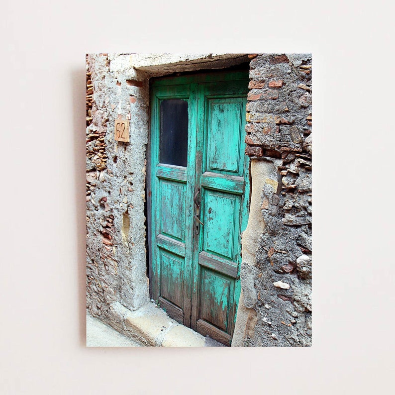 Turquoise Decor, Blue Door Print, Sicily Italy Photo, Old Door Picture, Rustic Farmhouse Wall Art, Large Vertical Print, Colorful Aqua Door image 3