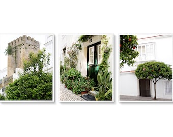 Portugal Photography Print Set, Portuguese Wall Art, 3 Vertical Borderless Unframed Photographs, Green and White Home Decor, Original Prints