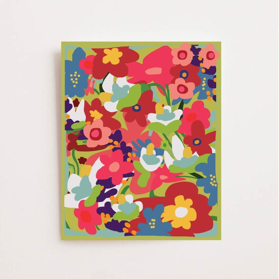 Tropical Flower Art Print, Bright Colors Wall Art, Whimsical Floral Print, Abstract Botanical,  Lime Green Art, Colorful Hawaiian Flowers