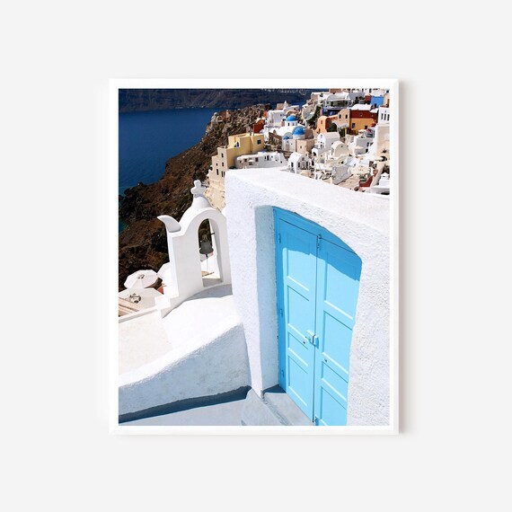 Santorini Door Print, Door Photography, Santorini Greece, Turquoise Door Photo, Mediterranean Decor, Greek Island Travel Print