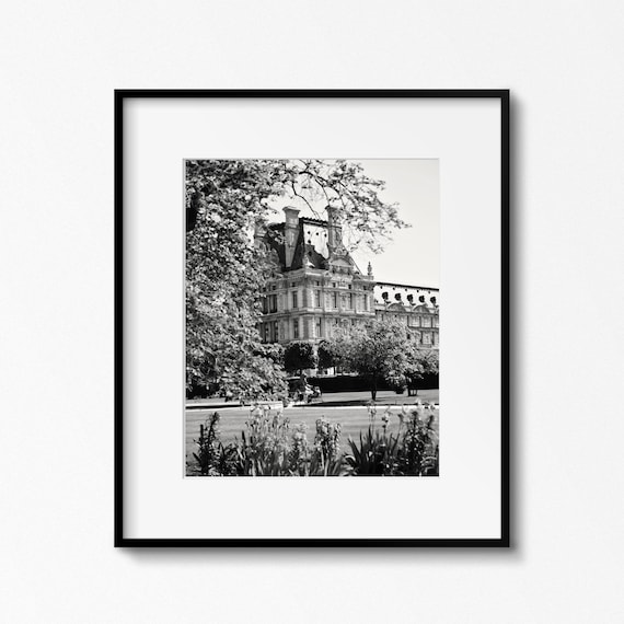 Black and White Paris Photography, Tuileries Gardens Print, Louvre Photograph, Spring in Paris Photo, Parisian Wall Art, France Travel Art