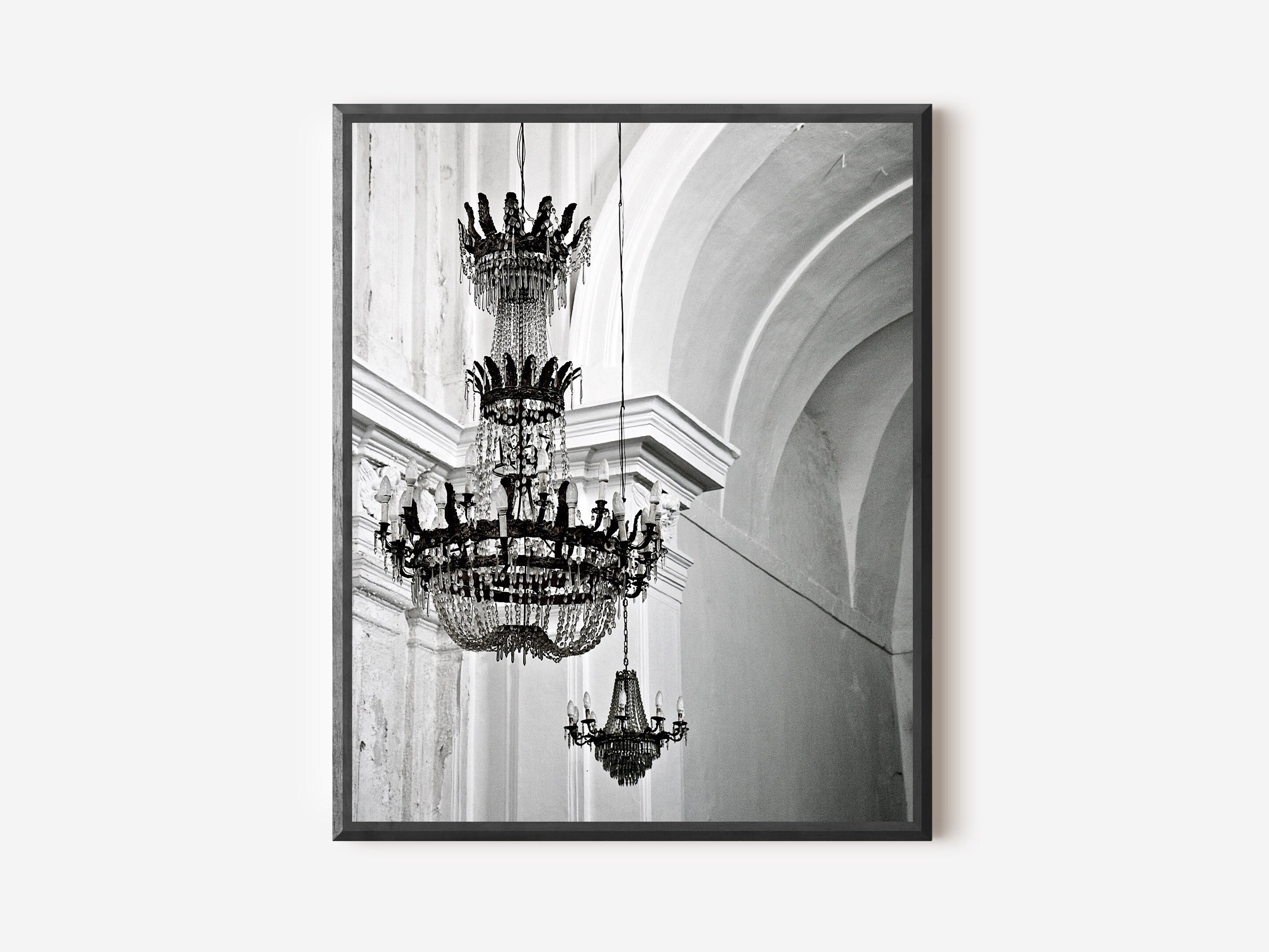 Black and White Chandelier Print Sicily Italy Photography