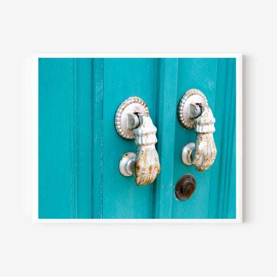 Turquoise Wall Art, Door Photography, Blue Door Print, Doorknocker Photo, Portugal Photography, Aqua Art, Portuguese Decor, Portugal Travel
