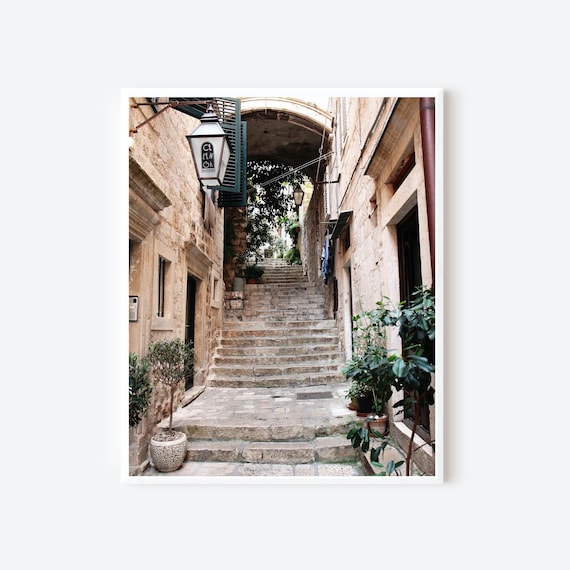 Dubrovnik Photography Print, Croatia Art, Croatia Travel Photo, Stairs Picture, Brown Wall Art, Mediterranean Decor, Old Town Street Photo