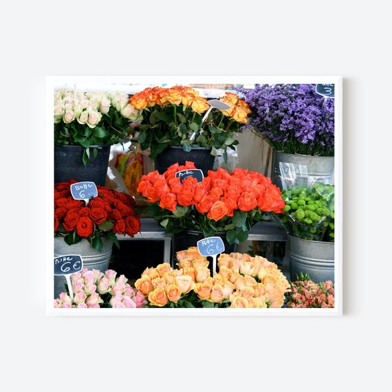 French Flower Market Photo Print, Paris Flower Market Art, Colorful Floral Wall Art, Rose Picture, Framed Botanical Print, Parisian Decor