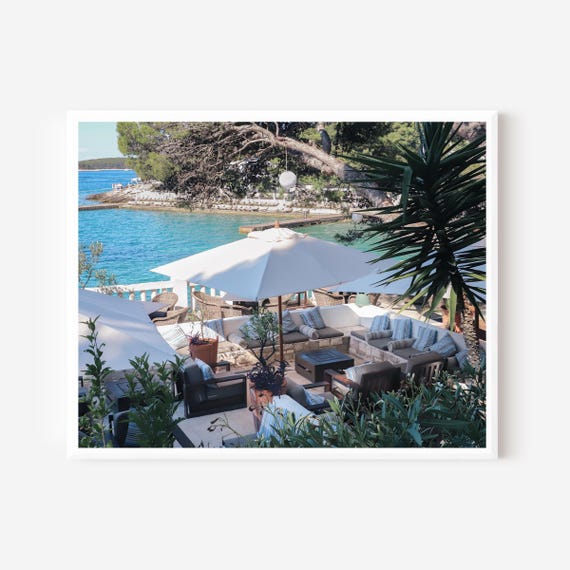 Terrace by the Adriatic - Hvar Croatia Photography Print, Mediterranean Summer Resort Wall Art