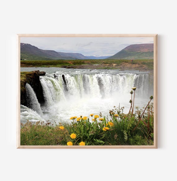 Iceland Art, Icelandic Landscape, Godafoss Waterfall Photograph, Travel Photography,  Nature Photography, Matted or Framed Wall Art Option