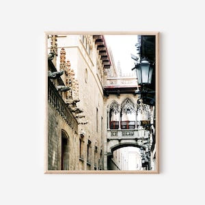 Barcelona Photography, Gothic Quarter Print, Pont del Bisbe, Spain Photograph, Spanish Decor, Neutral Architecture Photo, Bridge Picture