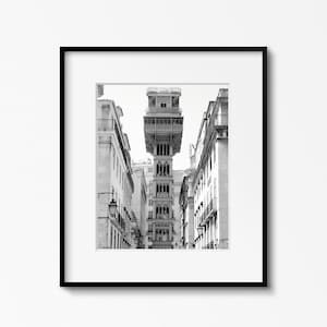 Lisbon Photography, Black and White Portugal Print, Elevador de Santa Justa Photograph, Portuguese Wall Art, Lisbon Architecture Print