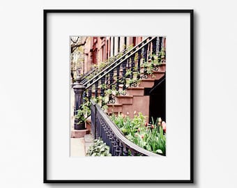 New York City Photography, West Village Print, Urban Home Decor, Front Porch and Steps,  NYC Spring Photo, SATC Art, Brownstone Photograph