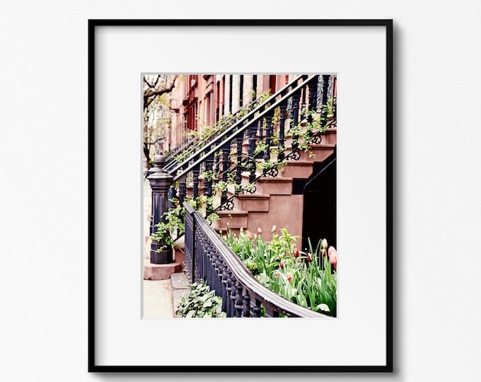 New York City Photography, West Village Print, Urban Home Decor, Front Porch and Steps,  NYC Spring Photo, SATC Art, Brownstone Photograph