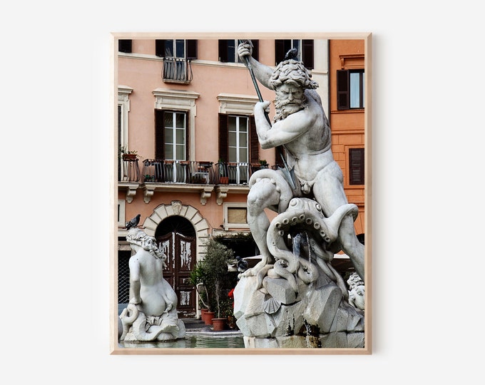Fountain of Neptune Photo, Rome Italy Print, Piazza Navona Photograph, Travel Photography, Roman Architecture Print, Vertical Wall Art