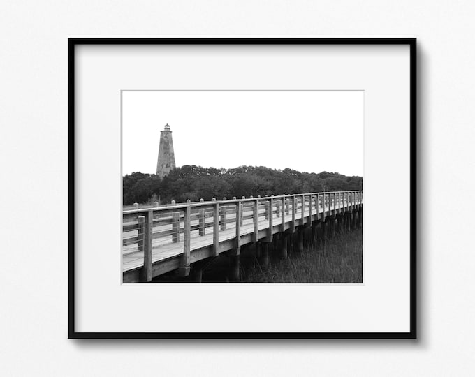 Old Baldy Print, Bald Head Island North Carolina Photography, Black and White Lighthouse Picture, Coastal Wall Art, Bridge Photograph