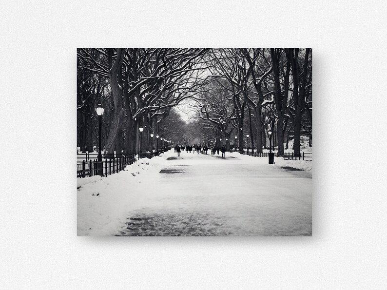 New York City Winter Print, Black and White Photography, Literary Walk Picture, Central Park Snow Photo, Winter Wall Art, Urban Landscape image 3