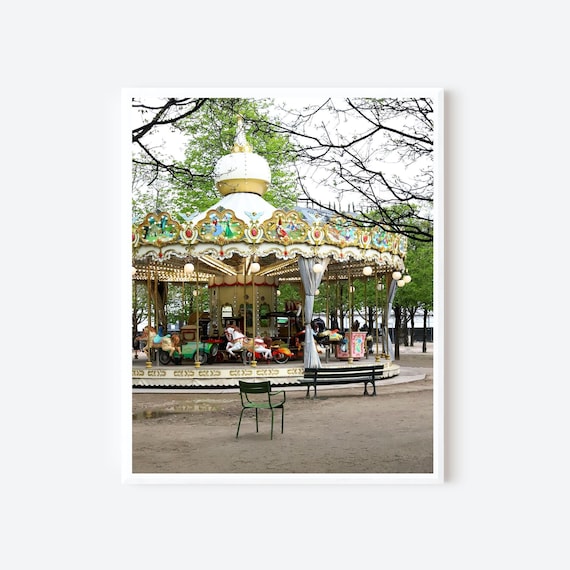 Tuileries Carousel Photography Print, Whimsical Paris Wall Art