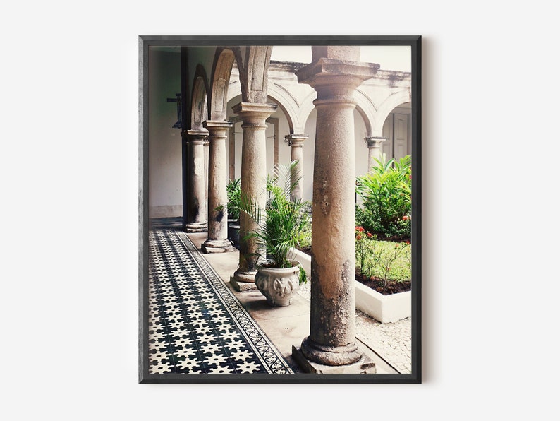 Brazil Photography, Column Photo, Black and White Tile, Architecture Print, Secret Garden, Brazilian Church Picture, Travel Photography image 1