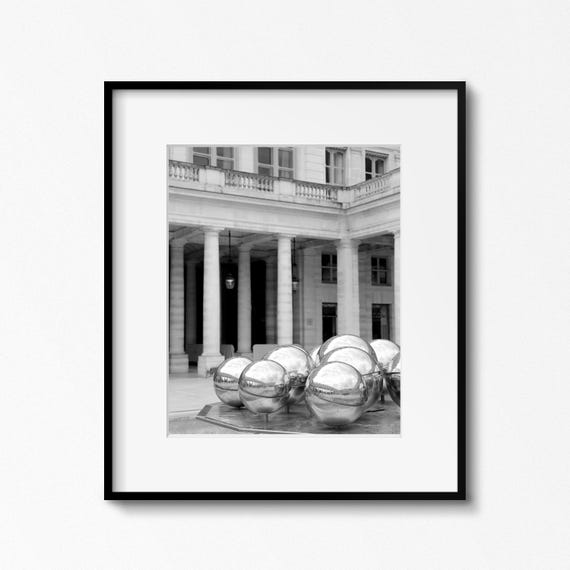 Black and White Paris Photography Print of La Fontaine des Spheres at Palais Royal