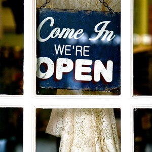 Open Sign Print, Magnolia Bakery Photo, NYC Photography Print, Navy Blue and White Print, Shop Decor, Welcome Photo, Frame and Mat Option image 4