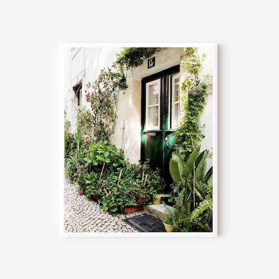Green Door and Urban Garden Photography Print from Portugal