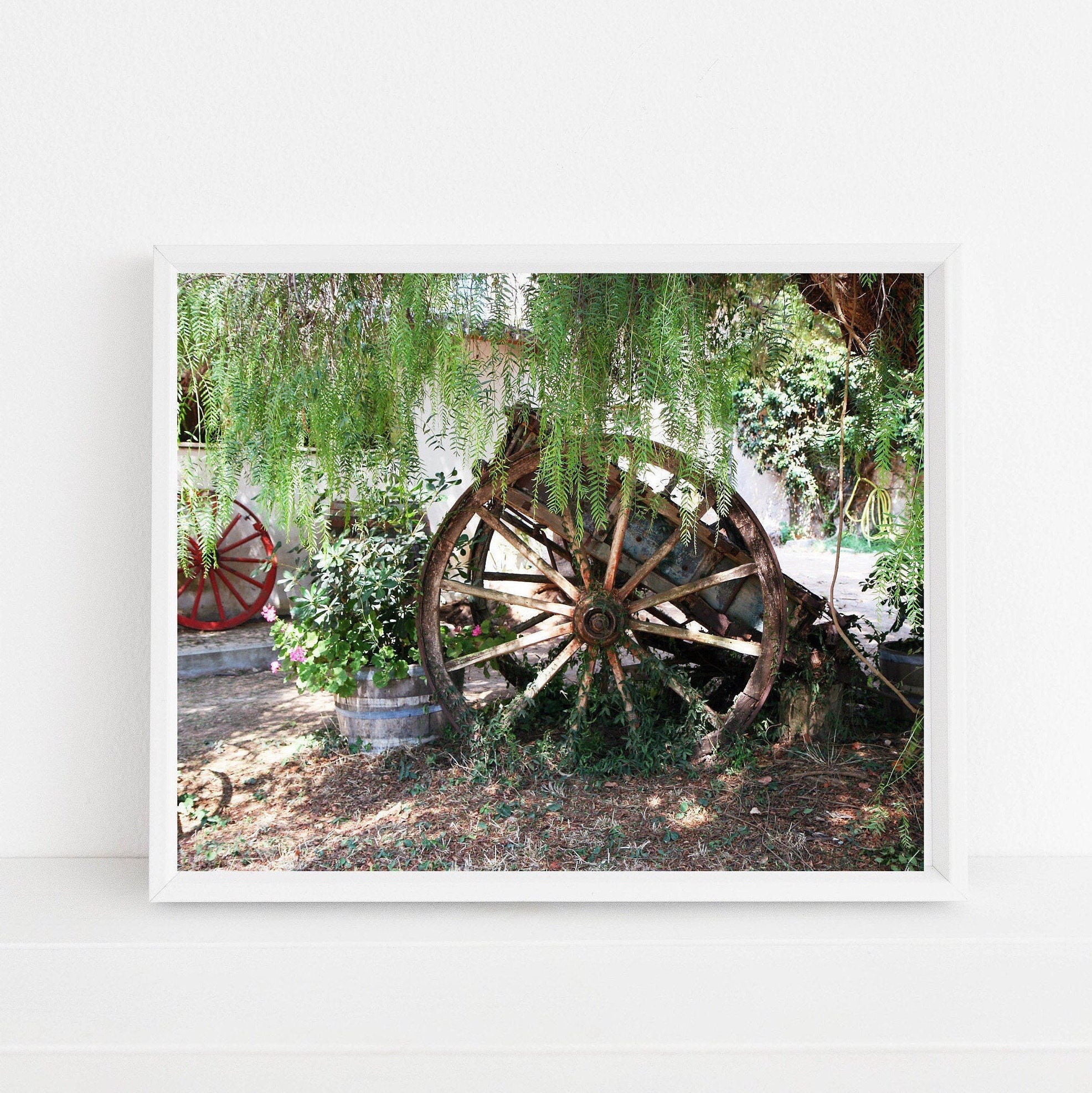 Rustic Farmhouse Wall Art Wagon and Wheels Photography Print Wine