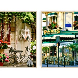 Two Paris Cafe Prints - French Kitchen Wall Art - Paris Photograph Collection - 2 Bistro Photos - Colorful Wall Art - Travel Photography