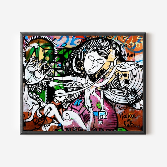 Graffiti Wall Art, Street Art Photography, Athens Graffiti Print, Plaka Art, Colorful Street Art, Athens Greece Photo, Urban Home Decor