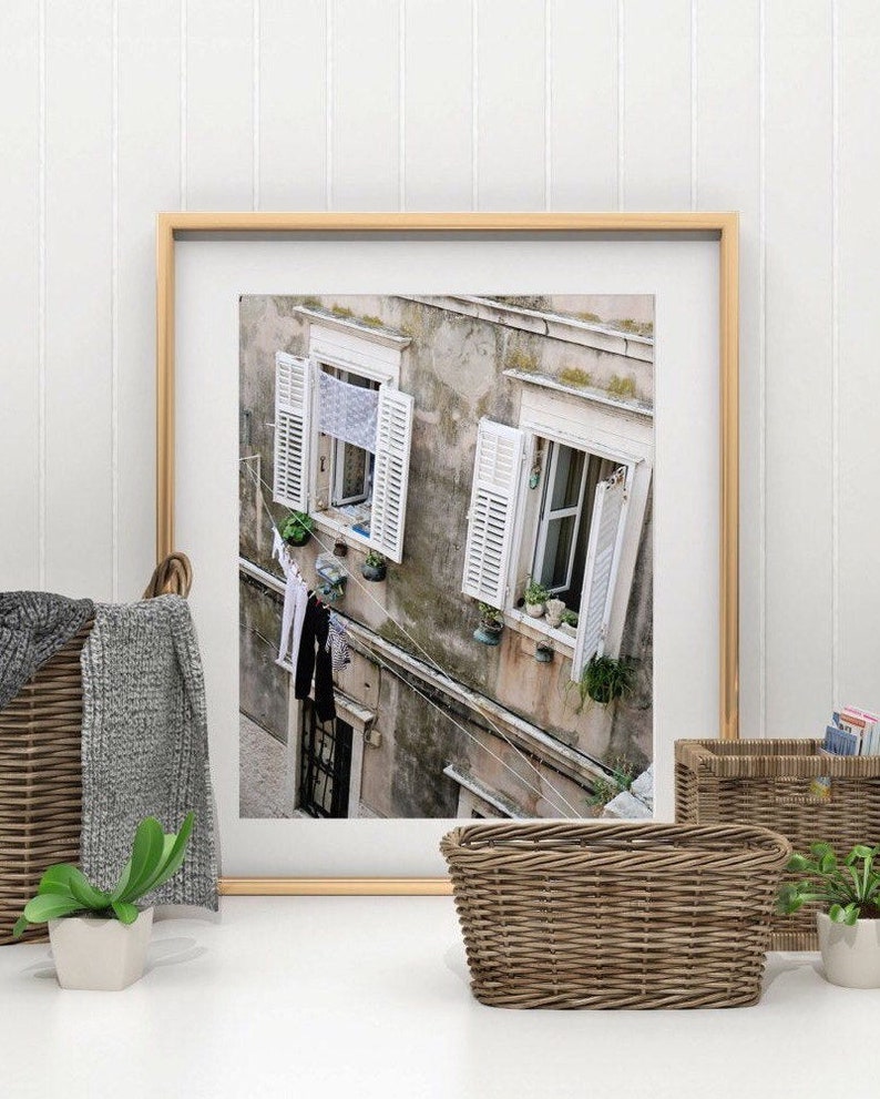 Laundry Room Decor, Laundry Print, Dubrovnik Croatia, Dubrovnik Art, Croatia Photography, Gray and White Art, Clothesline Photo image 7