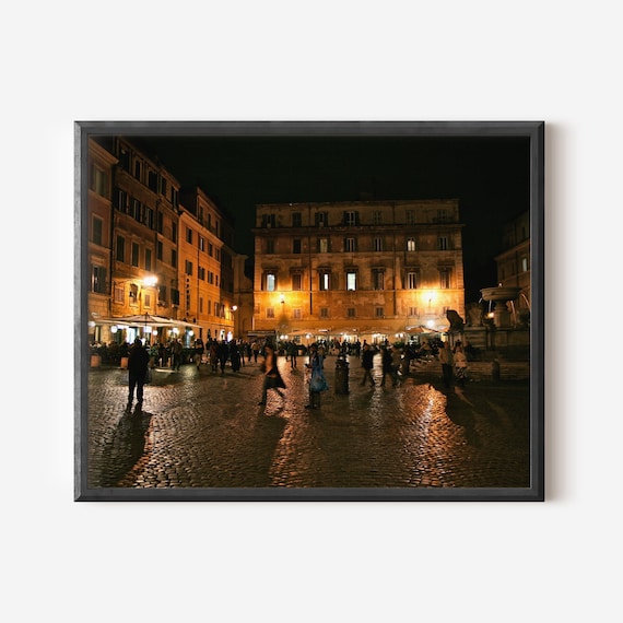 Rome at Night – Trastevere Photography Print, Italian Piazza Wall Art, Romantic Golden Hour Decor, Italy Travel Print