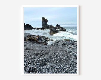 Black Lava Beach Iceland Seascape Print, Scandinavian Wall Art