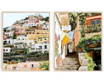 Positano Amalfi Coast Italy Photography Print Set - 2 Coastal Italian Vertical Photographs - Colorful Wall Art Collection