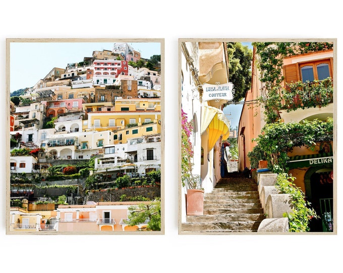 Positano Amalfi Coast Italy Photography Print Set - 2 Coastal Italian Vertical Photographs - Colorful Wall Art Collection
