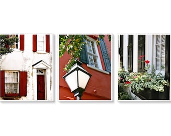 Charleston South Carolina 3 Print Set - Three Vertical Photographs - Red and White Wall Art - Southern Home Decor - 3 SC Photographs