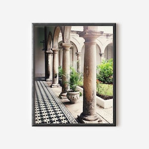 Brazil Photography, Column Photo, Black and White Tile, Architecture Print, Secret Garden, Brazilian Church Picture, Travel Photography