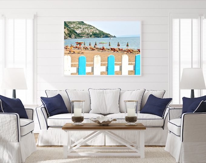 Italy Beach Photography, Amalfi Coast Print, Italian Beach Art, Turquoise and Orange Wall Art, Mediterranean Decor, Italy Travel Print