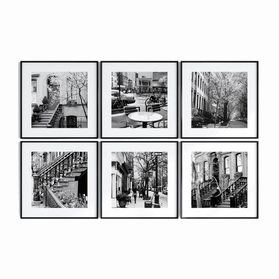 New York City Square 6 Print Set, West Village Black and White Photography, NYC Wall Art, Urban Gallery Wall, NYC Street Photographs