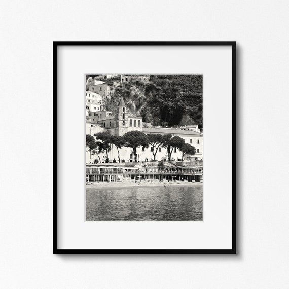 Amalfi Coast Print, Black and White Italy Photography, Italian Beach Art, Amalfi Travel Print, Vintage Inspired Amalfi Print, Beach Photo
